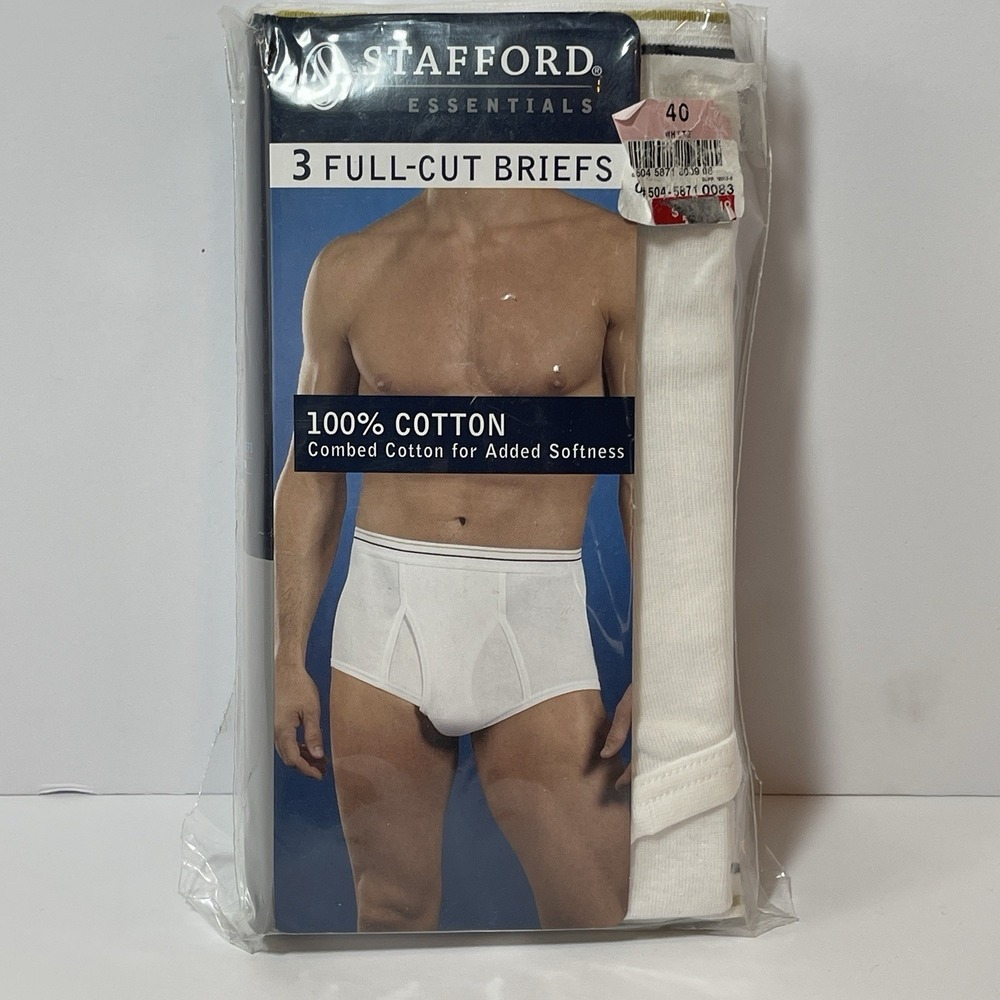 Stafford Men's 3-Pack 100% Cotton Full Cut Briefs Whitey Tighty L 36-38 NOS